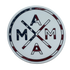 Description: The Mama X™ American Flag Sticker showcases a round logo with the letters "AMMA" arranged diagonally and intersecting within a circular border. Both the letters and the border feature a distressed American flag design, echoing the style of popular patriotic stickers by Mama X™ Brand.