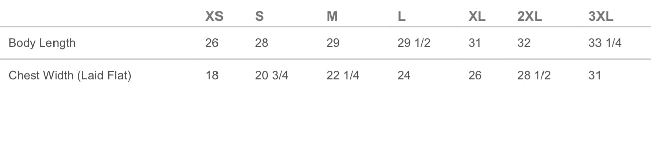 A sizing chart for the Boo Crewneck by Mama X™ Brand shows unisex body lengths from 26–33.25 inches and chest widths from 18–31 inches (XS–3XL)—designed for a comfy, true-to-size fit.