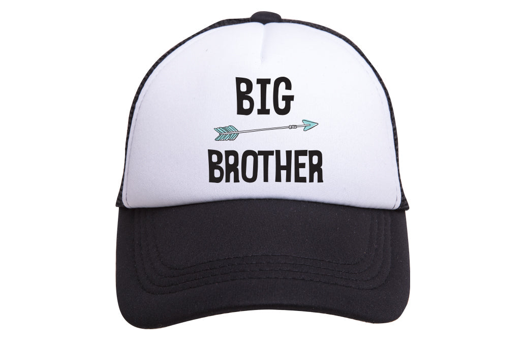 Introducing the Big Brother Trucker Hat from Mama X™ Brand, a premium black and white cap featuring 